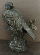 Vintage Brass Bird on a Tree Branch Ornament Figurine Statue Chubby Sparrow