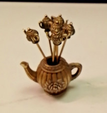 Vintage Cocktail Sword Skewers 6 Appetizer Pick Tea Pot Theme