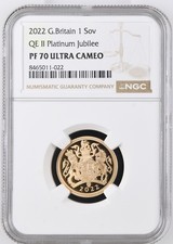 2022 Royal Mint UK Gold Proof QEII Platinum Jubilee Full Sovereign NGC PF70