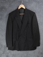 Gieves Hawkes Jacket Mens 44R Black Grey Pinstripe Double Breasted Wool Cashmere