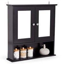 Bathroom Mirror Cabinet Wall Mounted | Black 2 Door Storage Cupboard | VonHaus