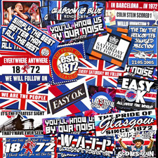 100 x Glasgow Rangers Ultras Stickers - Based on Flag 1872 Hat Badge Shirt Scarf