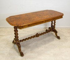 Victorian Burr Walnut Library Table Barley Twist Writing Desk c1880 Antique