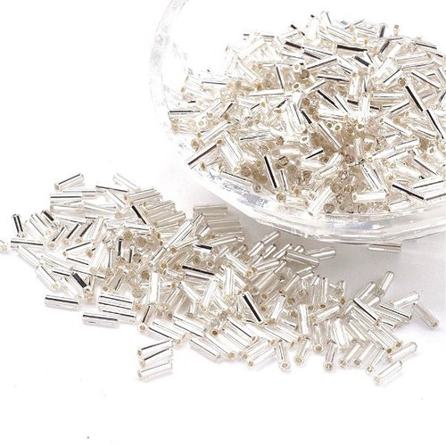 Silver lined glass bugle beads - lined,
