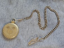 Vecheond Disney Mickey Mouse Pocket Watch Quartz Gold Tone Hunter Case Fob Chain