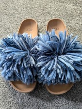 UGG Blue Cindi Yarn Fringe Cork Sole Sliders Sandals Women’s Sz ,5