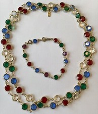 SWAROVSKI SIGNED COLORFUL OPEN BACK BEZEL SET NECKLACE & BRACELET Z6