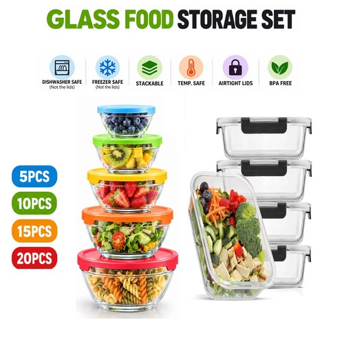 Glass food bowl containers set - glass,