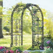 Metal Decorative Garden Arch with Ground Spikes Climbing Plant Support Trellis