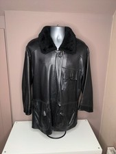 Jane Norris Black Leather Coat Women’s Small Vintage Faux Fur Made in England