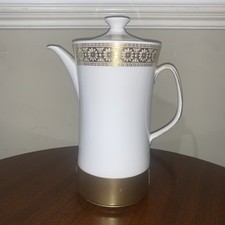 Wedgwood & Russell Hobbs Electric Coffee Pot Bone China In Gold Marguerite 1960s