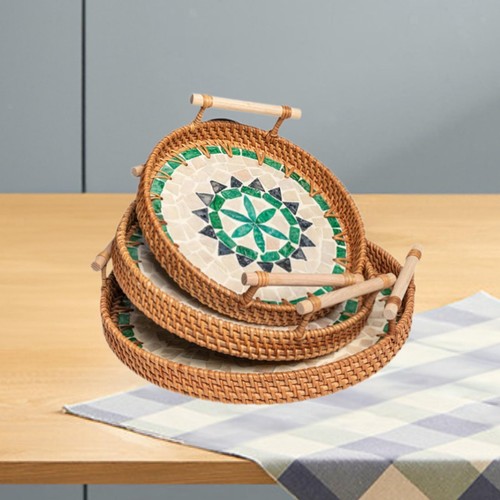 Pieces rattan serving tray - 3,