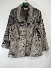 Kaliko Faux Fur Coat Womens Size 18 Grey Silver Vintage Lined Heavy Warm Wonter