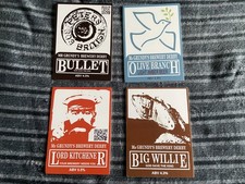 4 MR GRUNDY'S BREWERY. Beer pump clips.