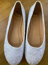 Essex Glam Wedding Flat Shoes LWhite Glitter Bridesmaid Pumps size 4