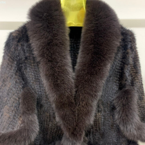 Handmade knit real mink shawl - mink,