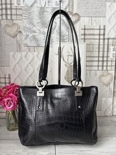 Lovely ETIENNE AIGNER BLACK Crock Print LEATHER Tote BAG HANDBAG