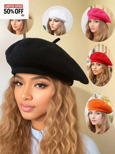 Plain beret hat wool - hat,