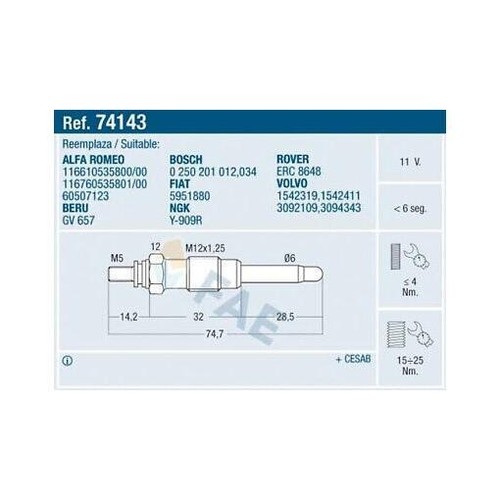 Fae 74143 glow plug - for, alfa