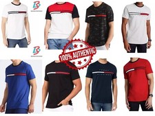 Tommy Hilfiger Mens Signature T Shirts Tino Crew Neck Stripe Summer Cotton Tee