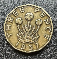 1937 Brass - Three Pence Coin
