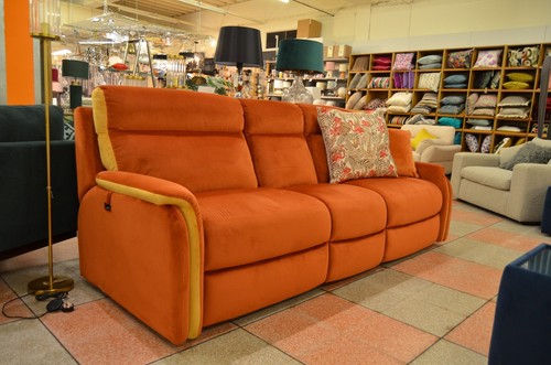 Orange velvet sofa large - large, 4
