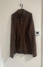 White Stuff Jumper Mens Size XXL Brown Long Sleeve Button Neck Knit