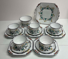 Melba China 5 Cups, 5 saucers, 5 small plates, Sugar Bowl, Cake Plate Art Deco