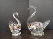 Vintage Soviet glass figurines. Swans, USSR.
