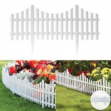 16 White Plastic Wooden Effect Lawn Border Edge Garden Edging Picket Fencing Set