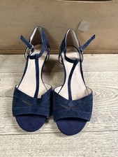 M&S Footglove Navy Suede Wedge Sandals Size 8 Wide Fit Comfortable Summer Shoes