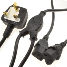 Power Cord UK Plug to 2 x C13