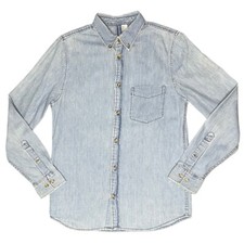 Denim Shirt H&M S Blue Cotton Long Sleeve Button Up Collared Regular Fit Unisex