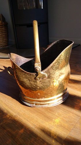 Large vintage brass log coal - brass, /
