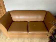 Sofa Bed 2 Seater Pull Out Beige - Real Leather