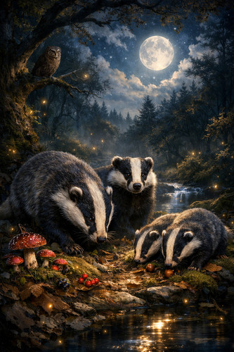 Badger family wall print - -, a4