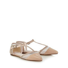 New Faith Patent Pink Flat T Bar Pointed Toe Shoes Size 5 Smart Occasion Party 