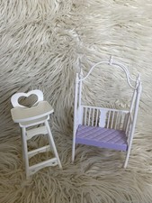 Barbie Play All Day Cot And Barbie 1997 Eatin Fun Highchair Set (F)