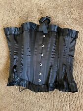 Black  Satin/ Cotton Boned Corset Lace Up Back Hook Eye Front Cos Play  20”