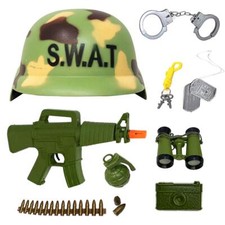 BOYS ARMY SOLDIER FANCY ACCESSORIES KIDS COMBAT ASSAULT HELMET + GUN AND MORE