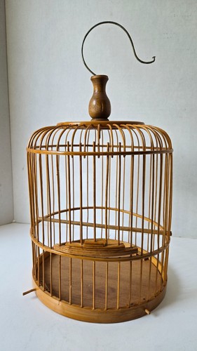 Vintage bamboo birdcage round - vintage,