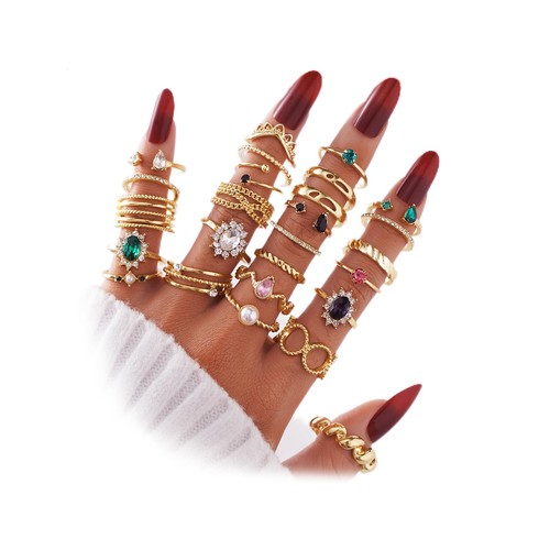 Golden boho knuckle rings set - boho,