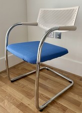 Vitra Visavis Refurbished Chair White Back With Blue Fabric Seat Rare Colour
