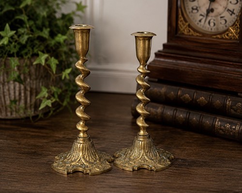 Antique pair cast brass - cast,