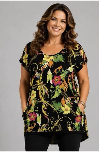 Black tropical dipped hem - black,