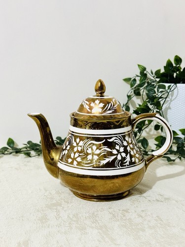Vintage gold colour tea pot - vintage,
