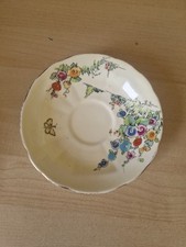 Vintage crown staffordshire Saucer  Hollyhocks 14cm Diameter Wavy Edge
