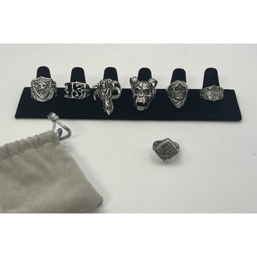 7pc biker ring set - 7pc, silver