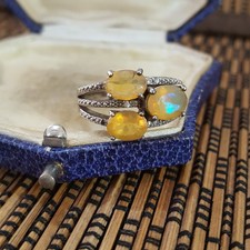 925 Sterling Silver Ring, Genuine African Opals Ring, Size P US 7.5, Multicolour