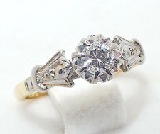 Diamond Ring Solitaire Art Deco 0.25 Carats 18ct Yellow Gold Platinum BA23